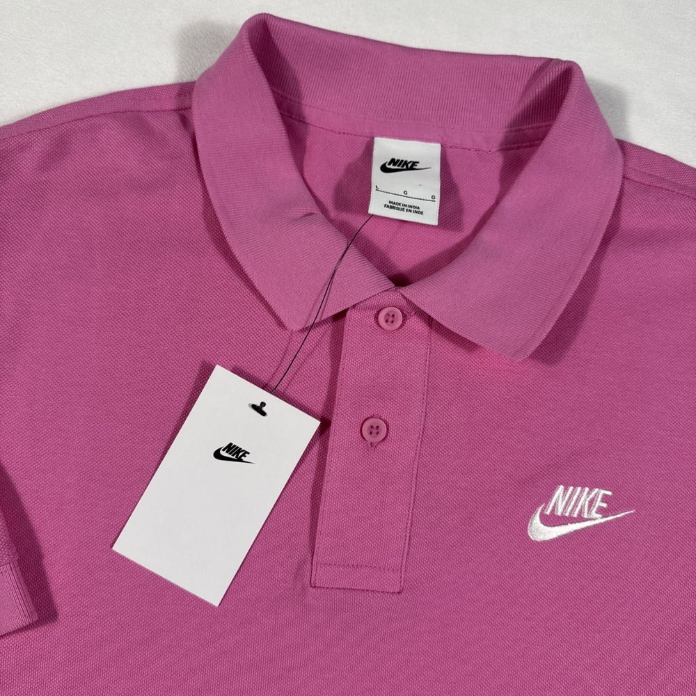 Nike Men's Pink Polo Shirt with White Swoosh